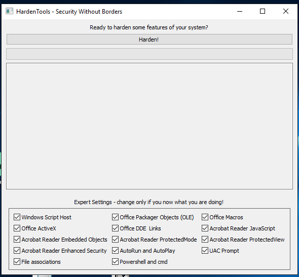 Hardentools for Windows start screen Hardentools for Windows start screen