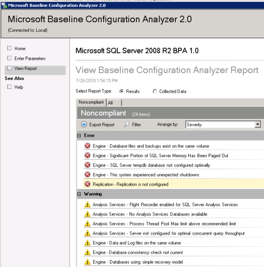 Results of running the Best Practices Analyzer (BPA) on Microsoft SQL Server 2008 Results of running the Best Practices Analyzer (BPA) on Microsoft SQL Server 2008